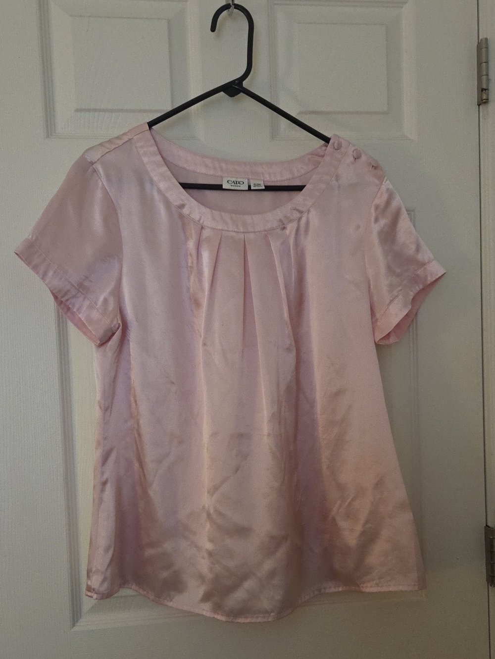 Cato Light Pink Satin Short-Sleeve Pleated Blouse